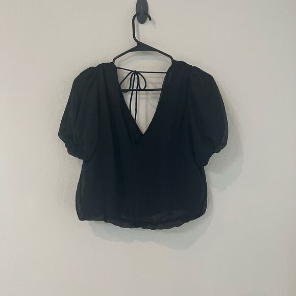 NWT ASTR Black Bubble Sleeve Gauze Tie back S - Picture 7 of 7